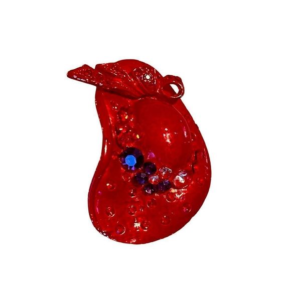 Vintage Red Ceramic and Rhinestone Hat Brooch - Picture 5 of 7